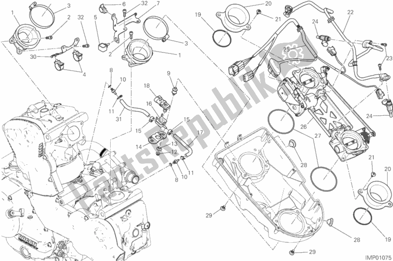 All parts for the Throttle Body of the Ducati Monster 821 USA 2019